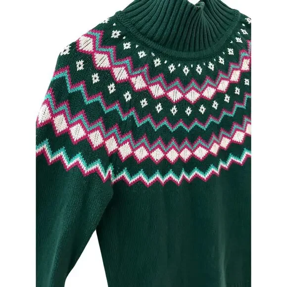 J. Crew Fair Isle Turtle Neck Sweater Green Berry Size Small - Picture 6 of 10